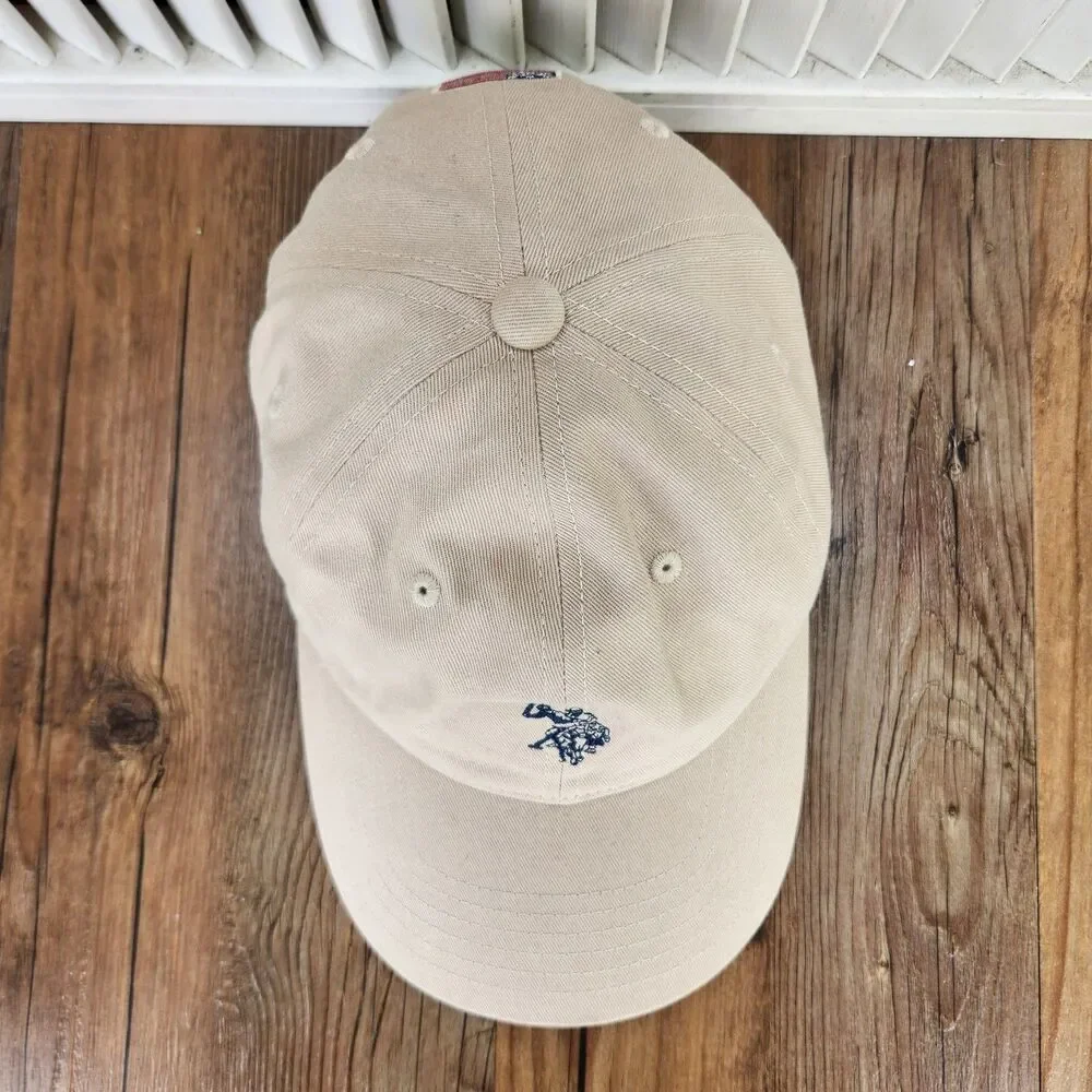 US Polo Assn Dad Hat Beige Embroidered Double Horseman Strapback Baseball Cap